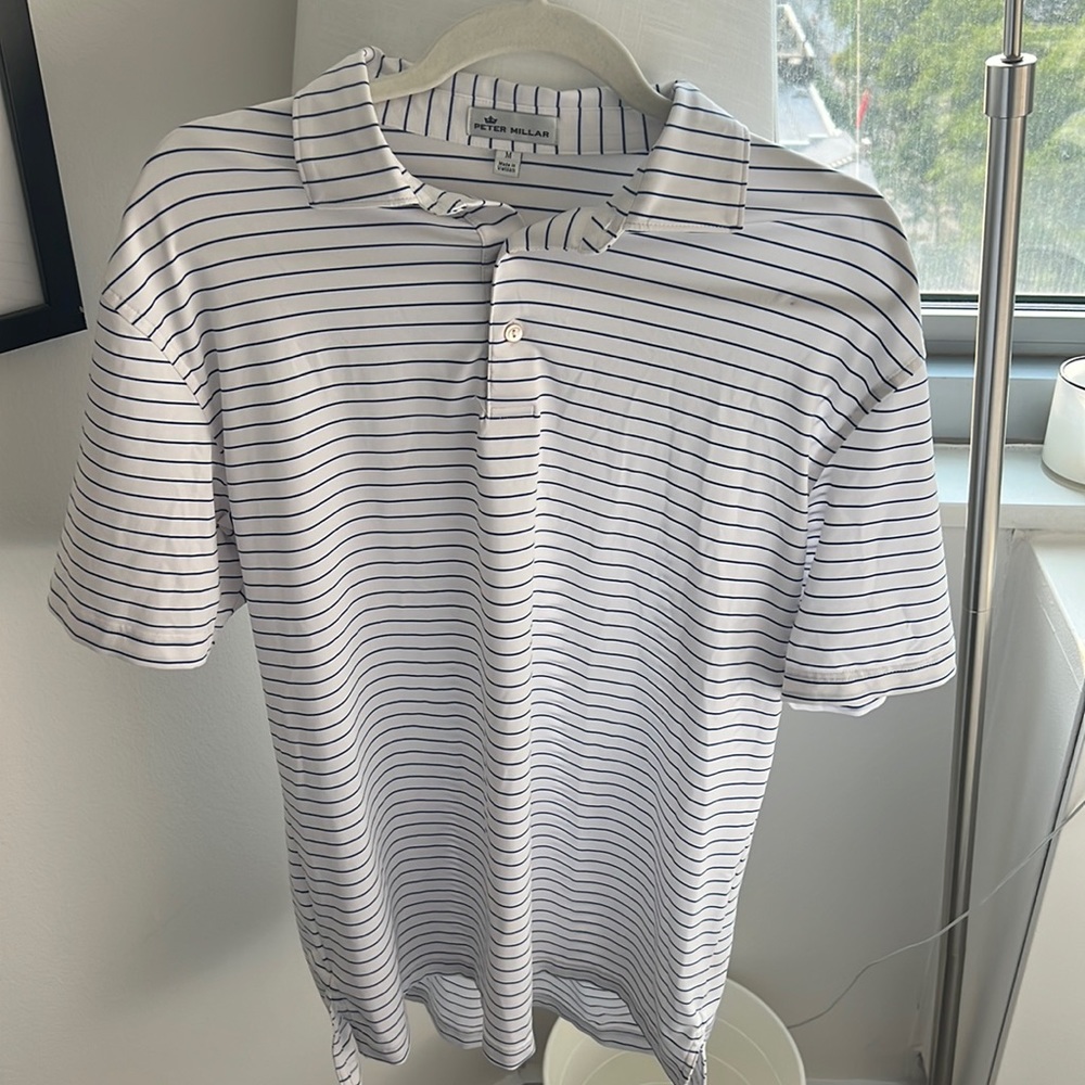 Peter Millar Summer Comfort Performance Jersey Polo, White/Blue Stripe